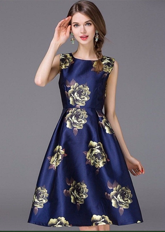 Buy Royal Fashion A Line Blue Printed Women's Dress Online @ ₹799 from ...