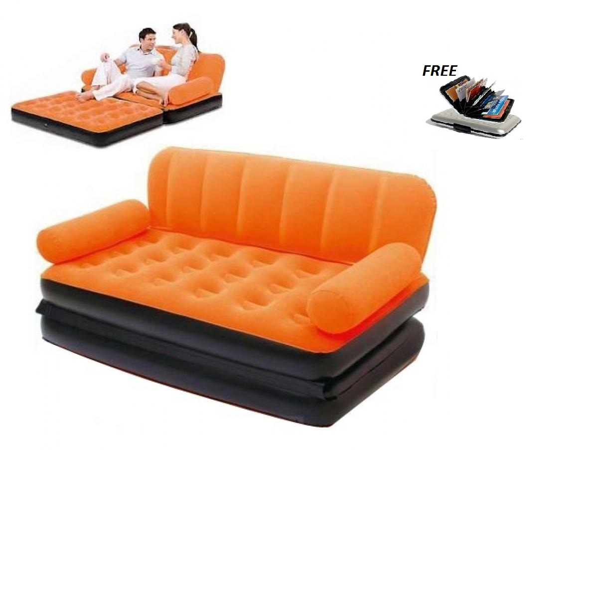Buy 5 IN 1 AIR SOFA BED NON VELVET PVC ORANGE RECLINER INFLATABLE