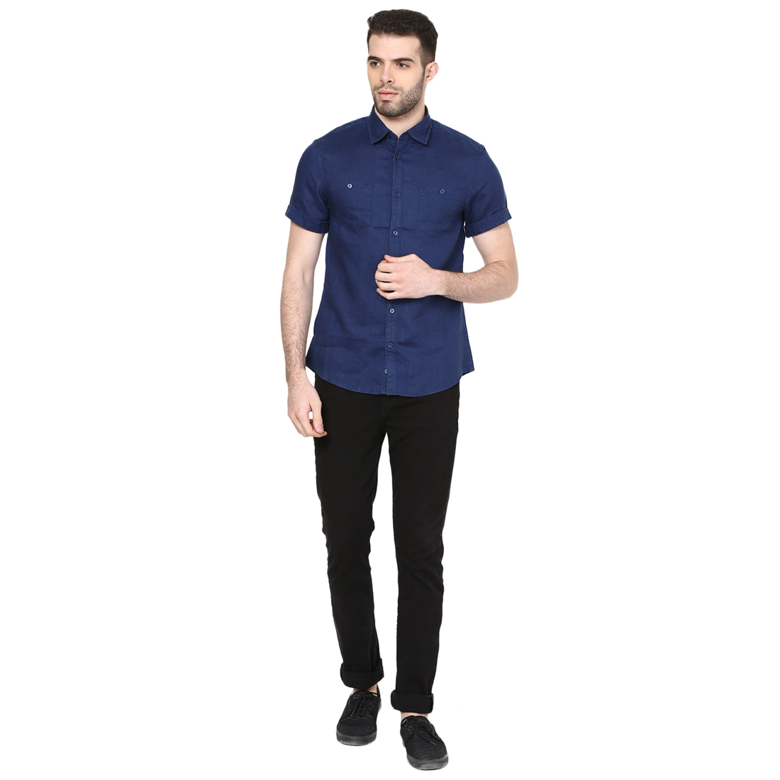 Buy Celio Men Blue Solid Cotton Shirt Online @ ₹1619 from ShopClues