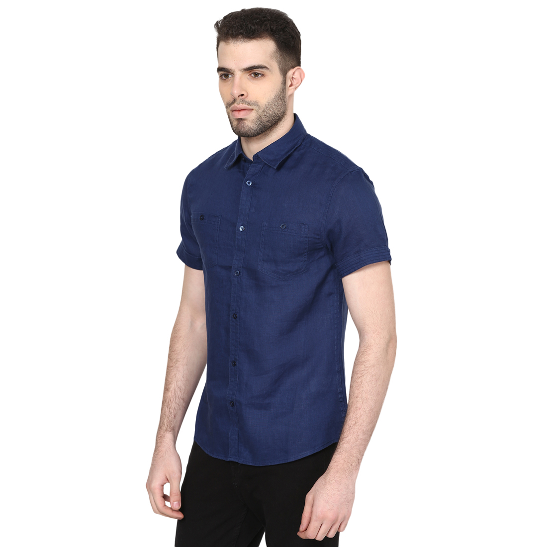 Buy Celio Men Blue Solid Cotton Shirt Online @ ₹1619 from ShopClues