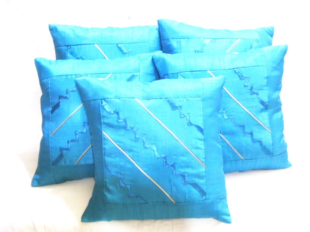 Zig Zag Ribbon Cushion blue