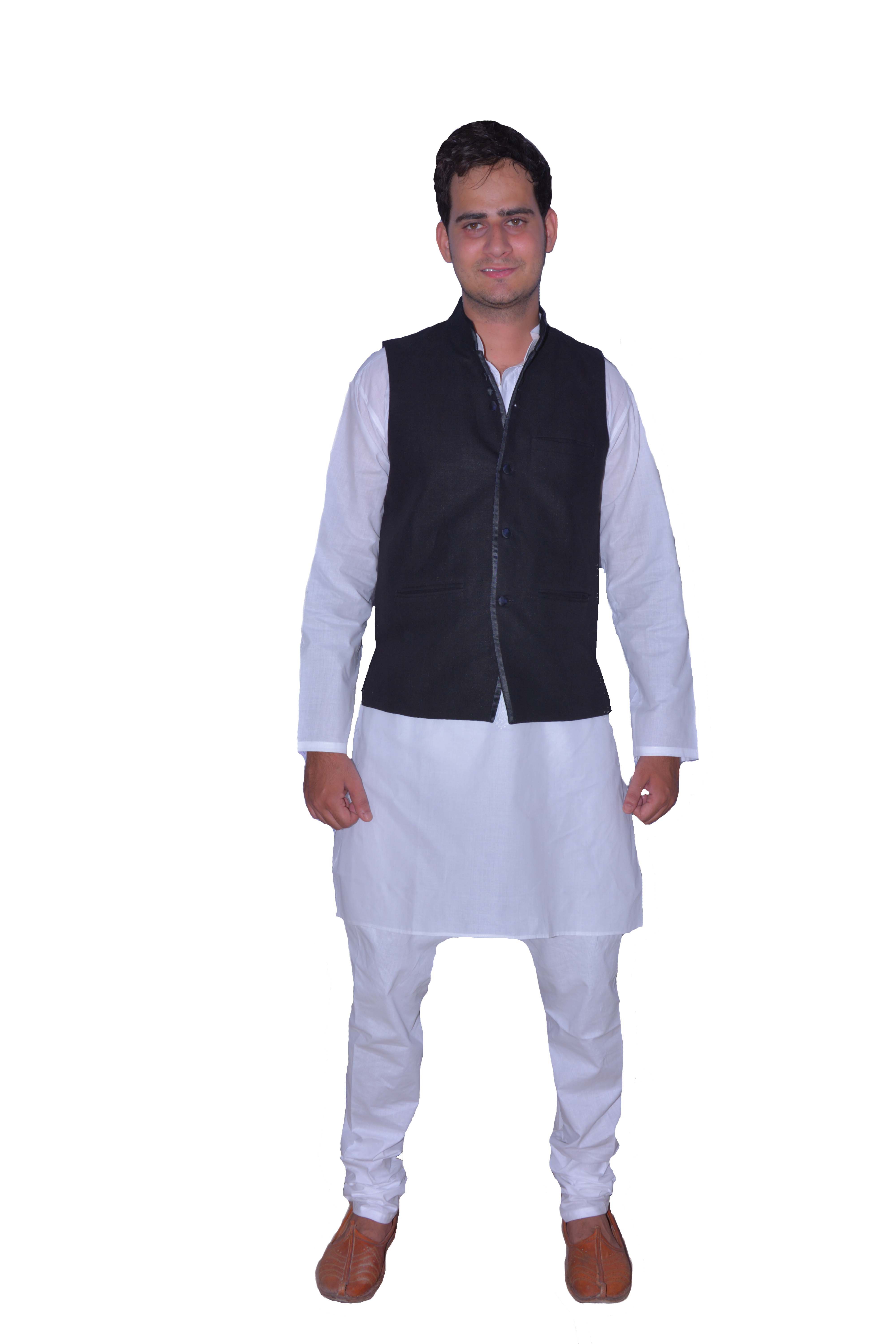 Shahjahan Fancy Men Kurta Pajama with Waistcoat - Black on Off White
