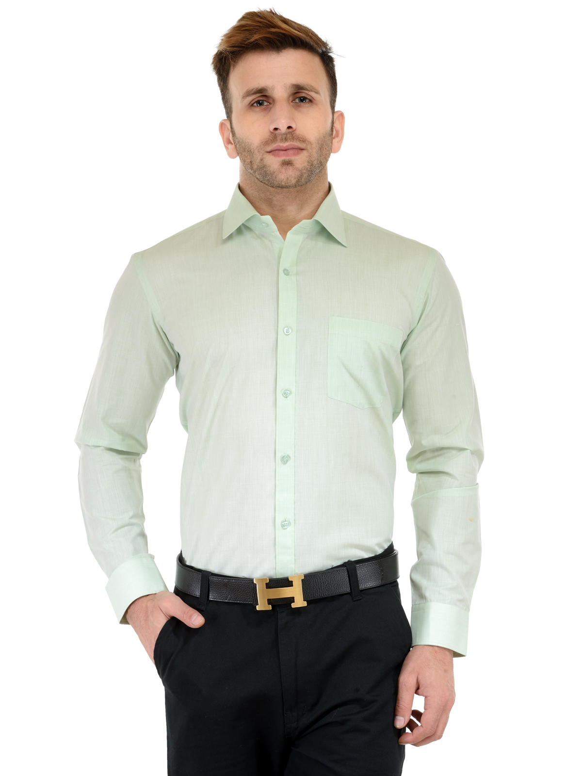 Buy RG Designers Pista Green Solid Slim Fit Formal Shirt Online @ ₹559 ...