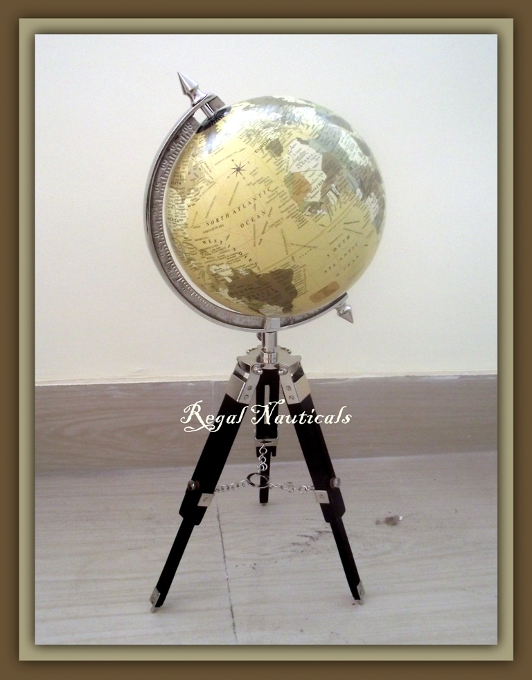 Online World Globe with Table Black Chrome Tripod Stand Authentic Globe