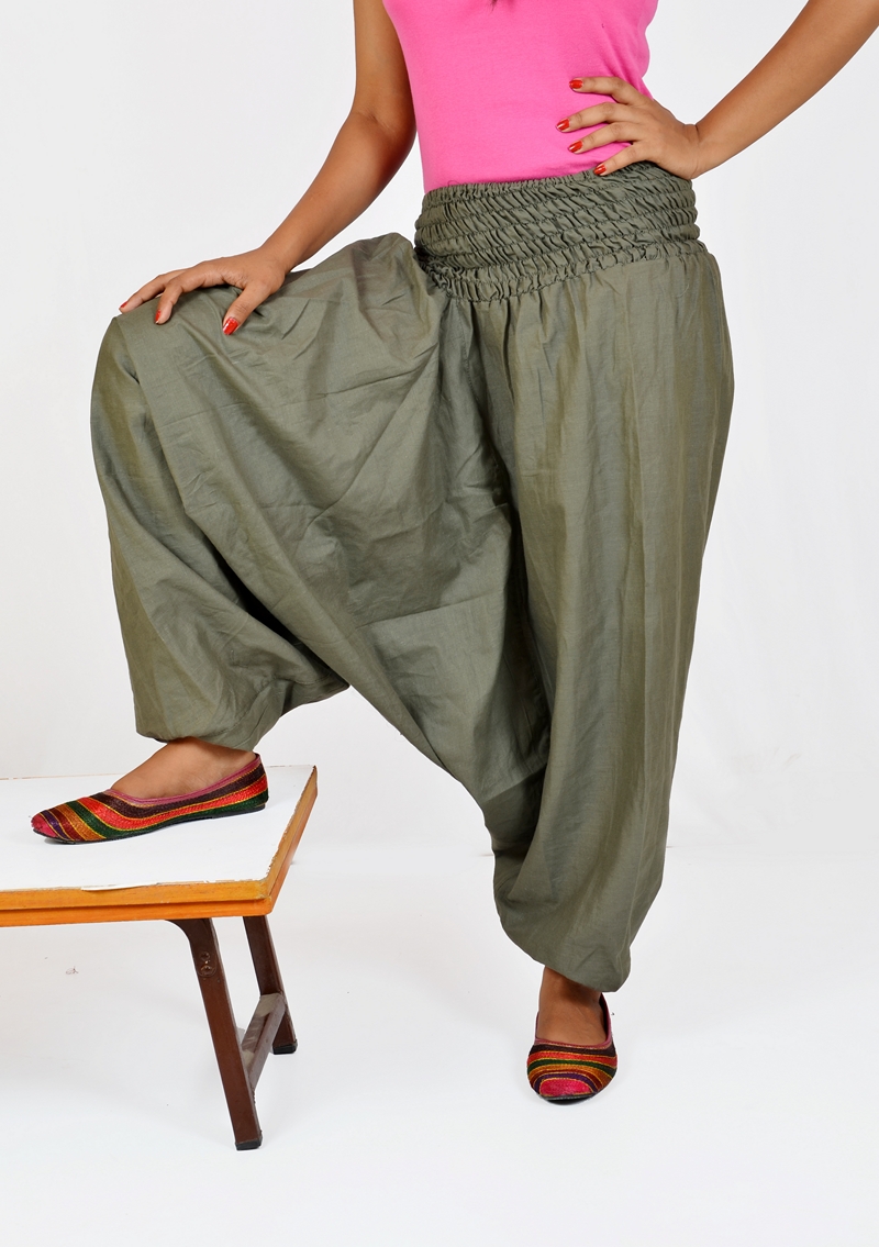 Indian Women's Girl's Mehendi Green Color Cotton Harem Pants Trouser