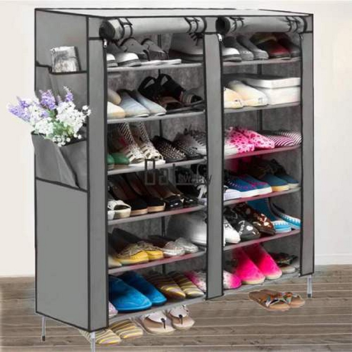 Buy Unique Cartz Grey Color 6 Layer Double Shoe Rack Organizer ...