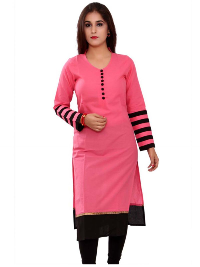 Buy NavRachna Pink Plain Crepe Straight Kurti Online @ ₹799 from ShopClues