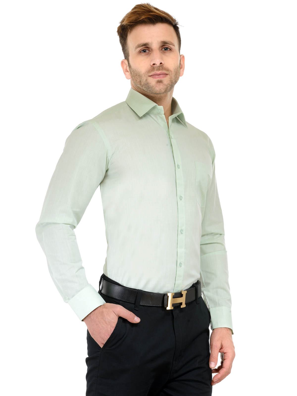 Buy RG Designers Pista Green Solid Slim Fit Formal Shirt Online @ ₹559 ...