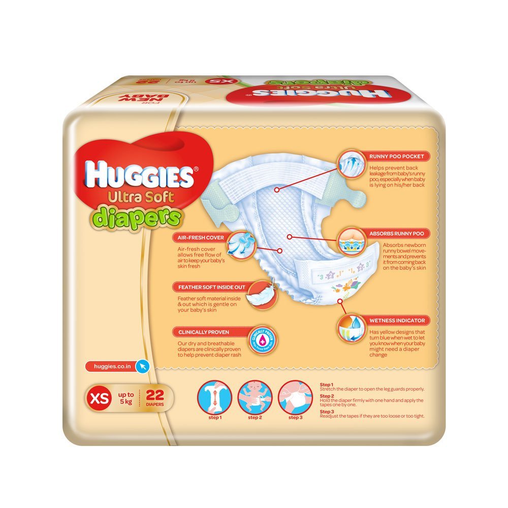 Buy Huggies Ultra Soft For New Baby Xs Size Diapers (pack Of 2, 22 