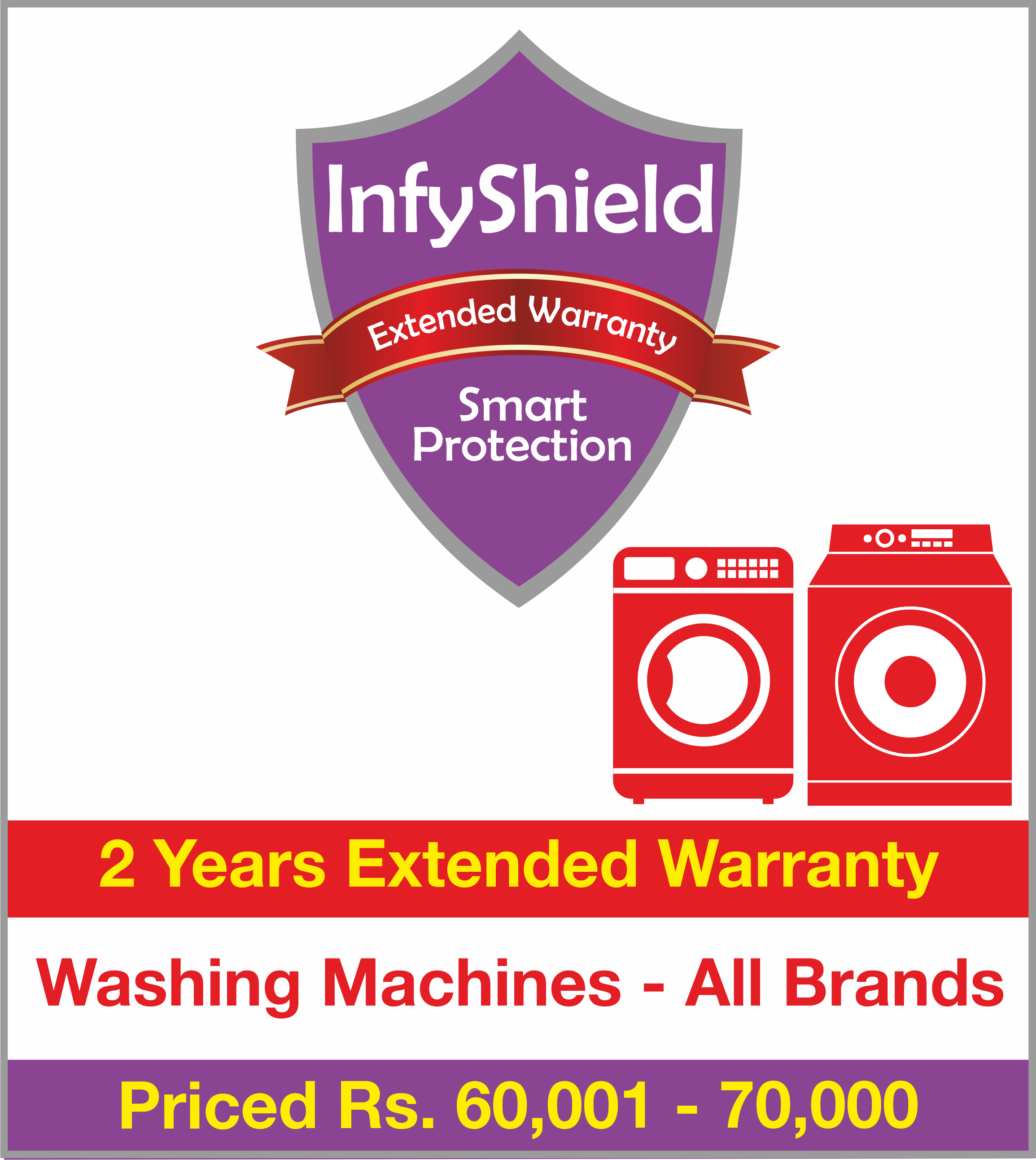 Buy InfyShield 2 Yrs Extended Warranty on Washing Machines Priced Rs.60001 70000 Online