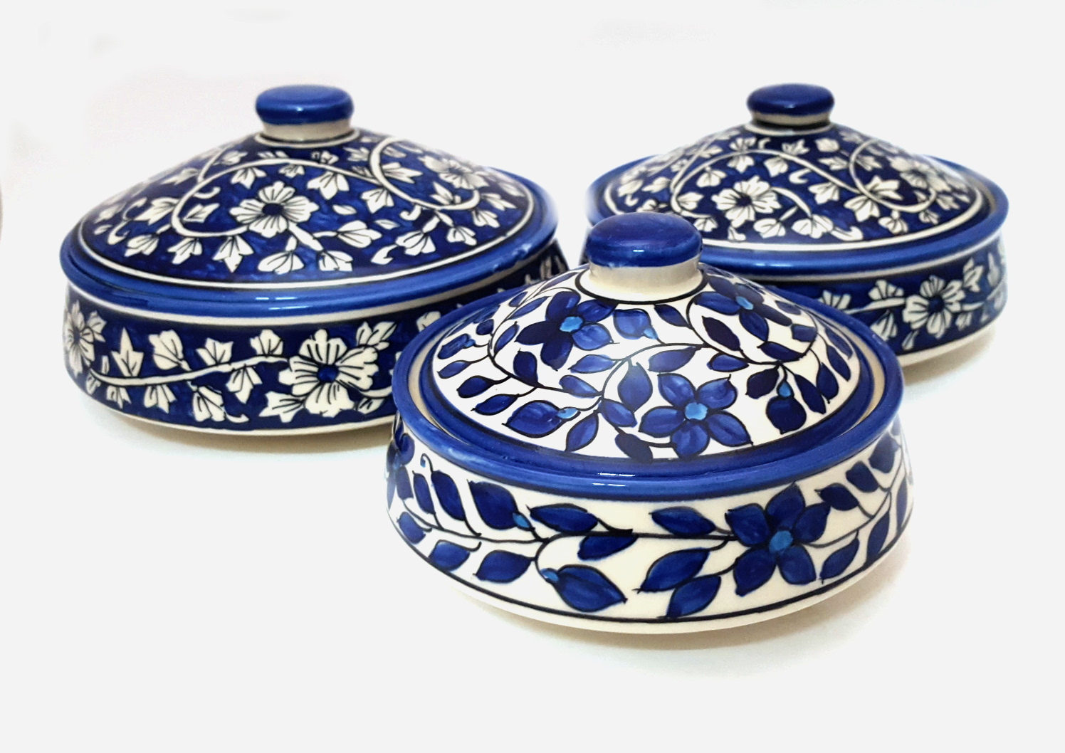 Buy Blue Pottery Dish Set of 3Hand Painted work Online ₹1820 from
