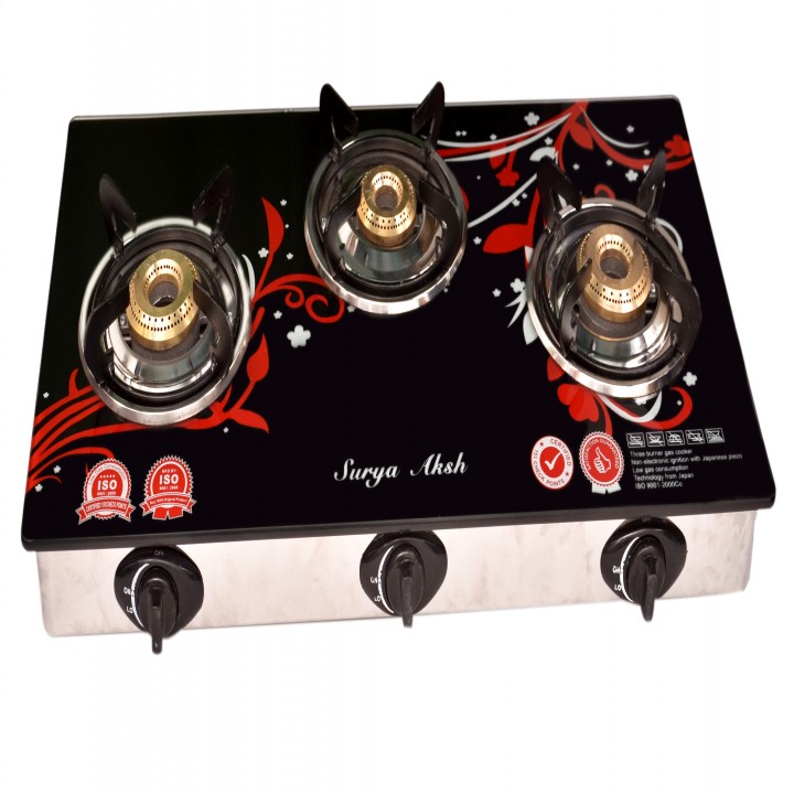 Buy Surya Aksh 3 Burner Auto Ignition Gas Stove Online ₹2600 from