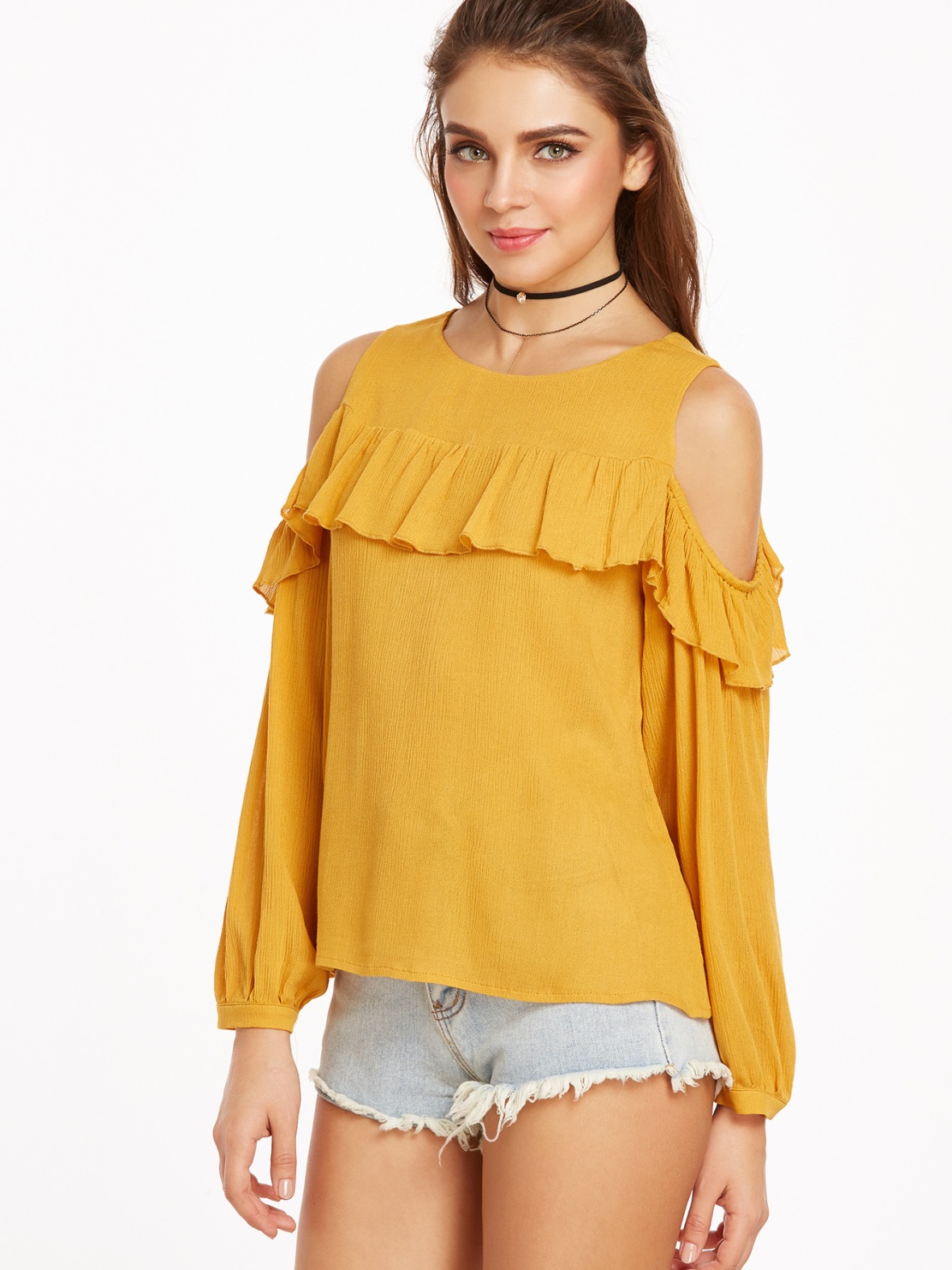 Buy Raabta Fashion Mustard Plain Round Neck Crop Tops for Women Online ...