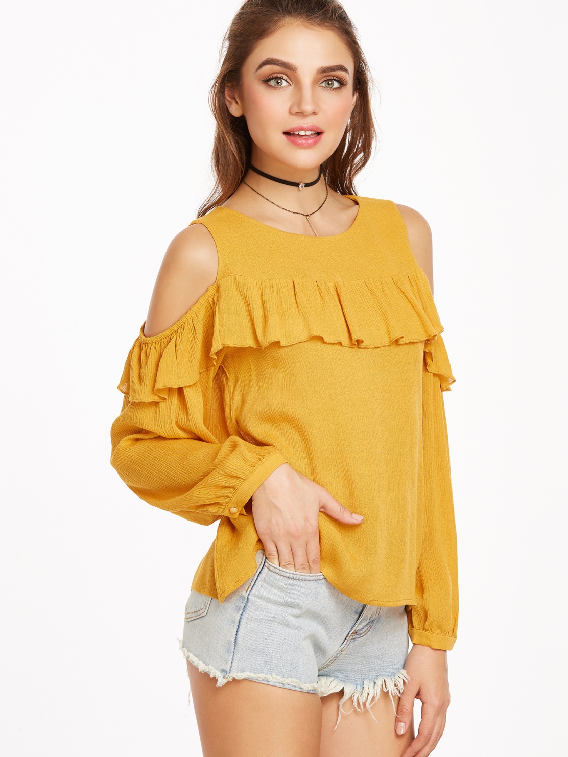Buy Raabta Fashion Mustard Plain Round Neck Crop Tops for Women Online ...