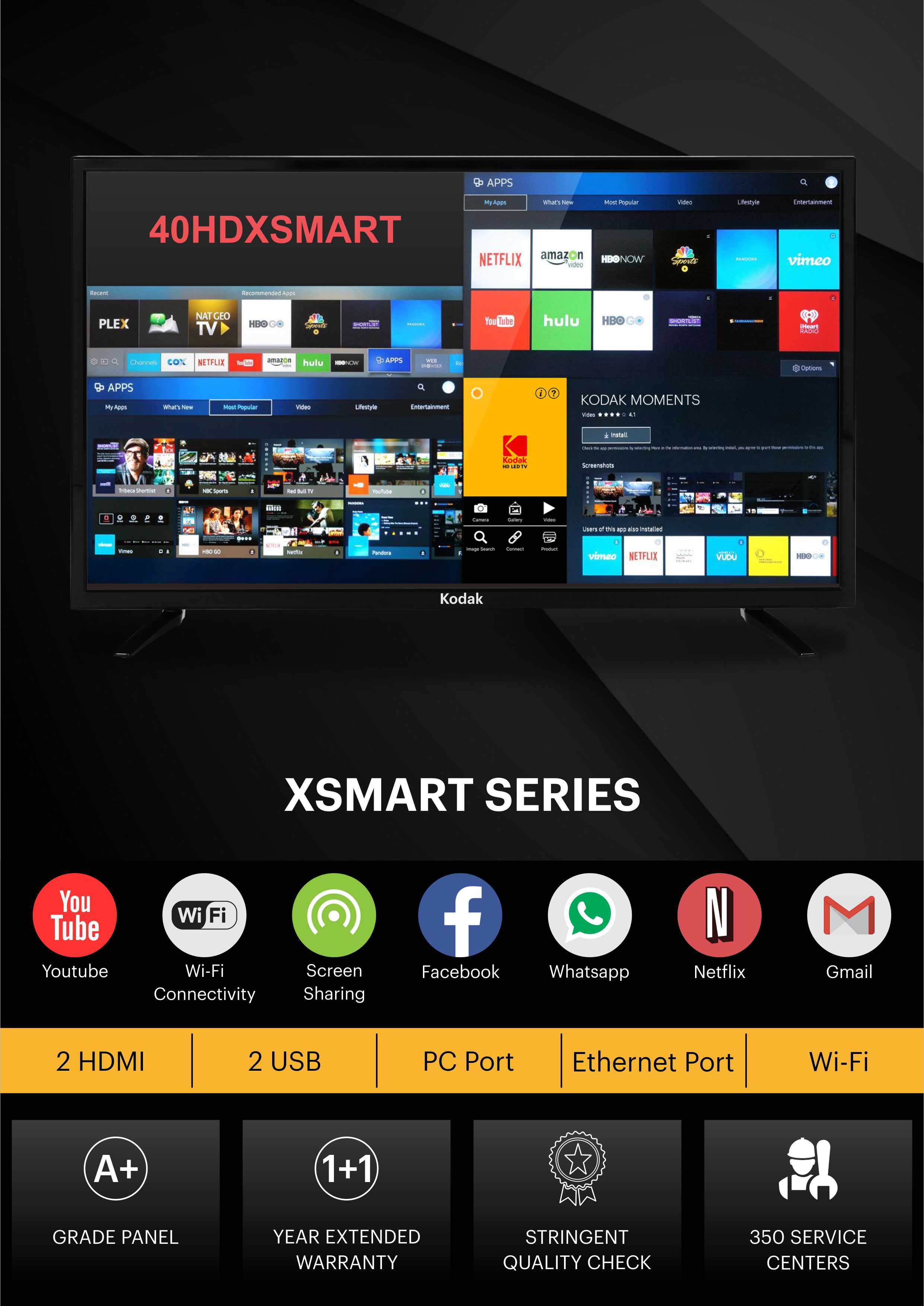 Kodak 40FHDX 40 inch(101.6cm) Full HD SMART LED Television , LEDs , 40 ...