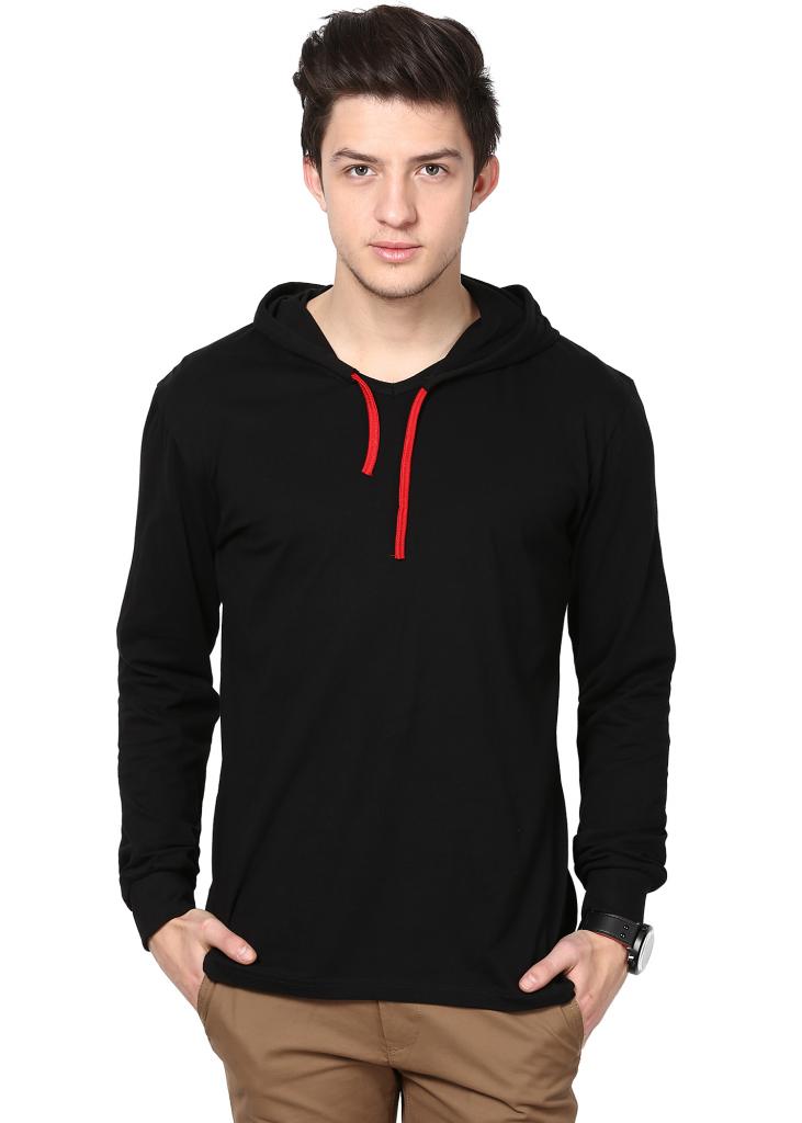 Buy Inkovy Solid Men'S Hooded Black T-Shirt Online @ ₹375 from ShopClues