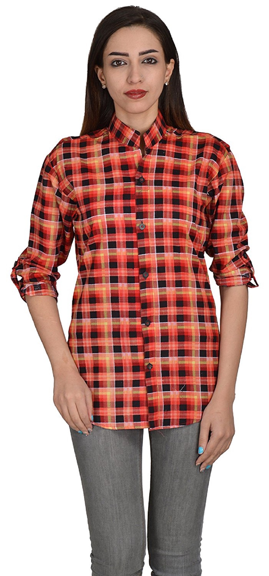 Buy Nakoda Creation Cotton Women's Checkered Casual Orange, Black Shirt ...