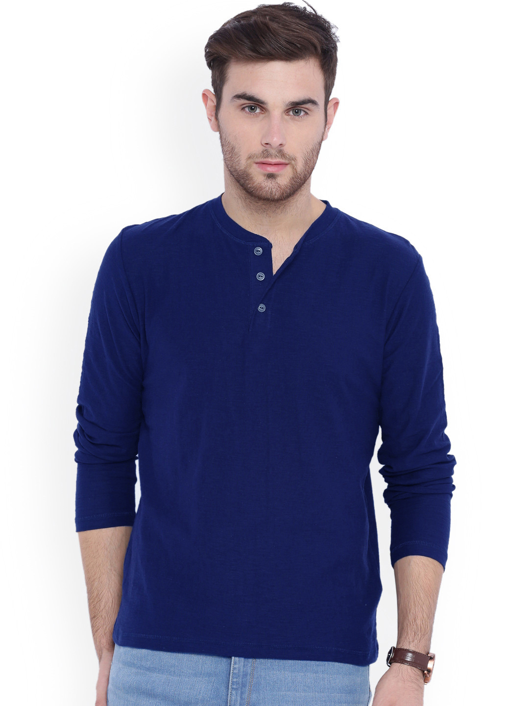 Buy Gallop Blue Henley Long Sleeve T-shirt For Men Online @ ₹449 from ...