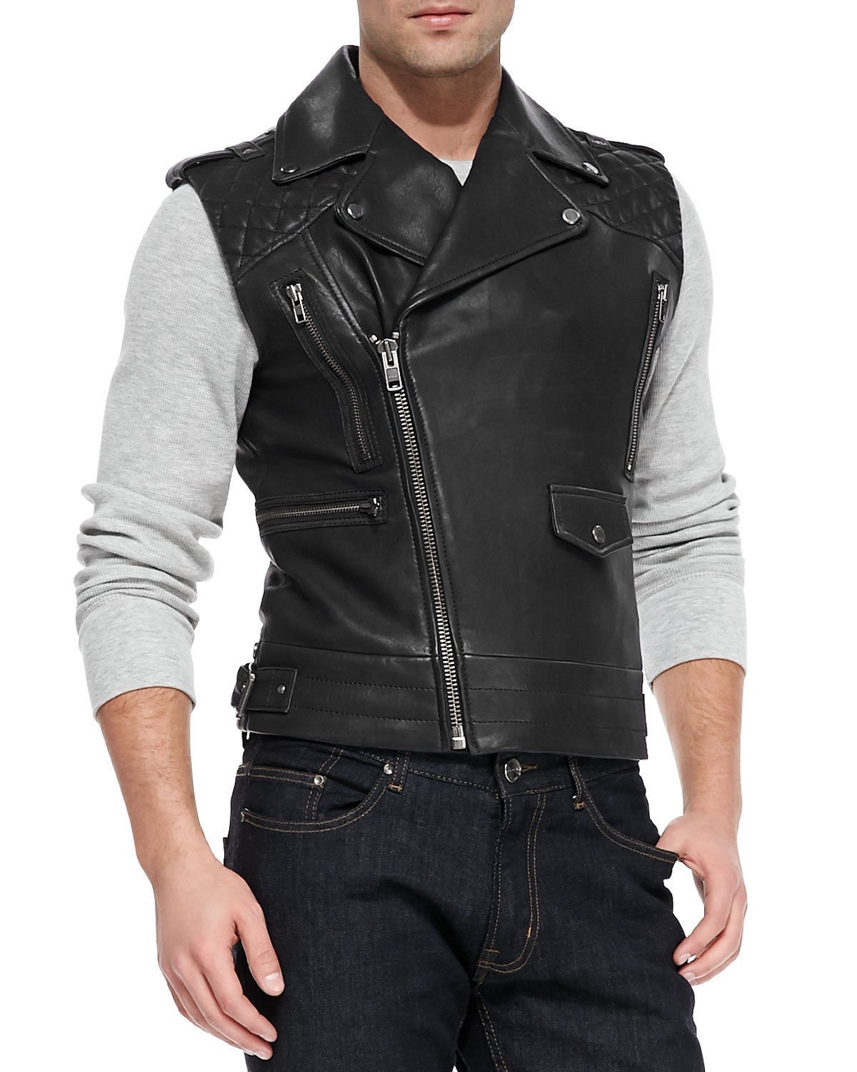 Buy Real Biker Jacket Sleeveless Blazer For Men in Black Color All Size ...