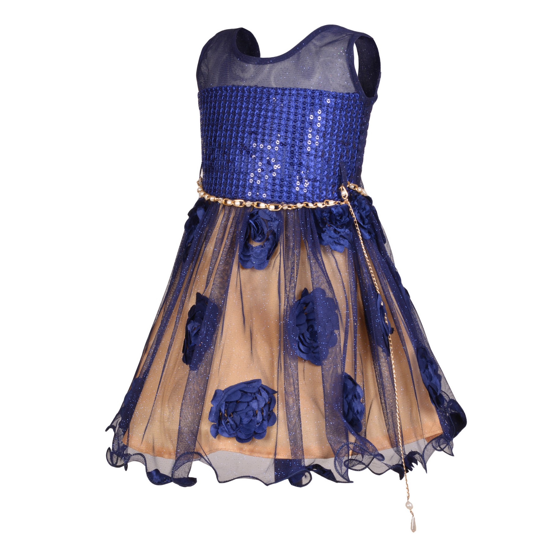 Girls Floral Printed Cotton Sleeveless Party & Casual Frock with Bow Detail