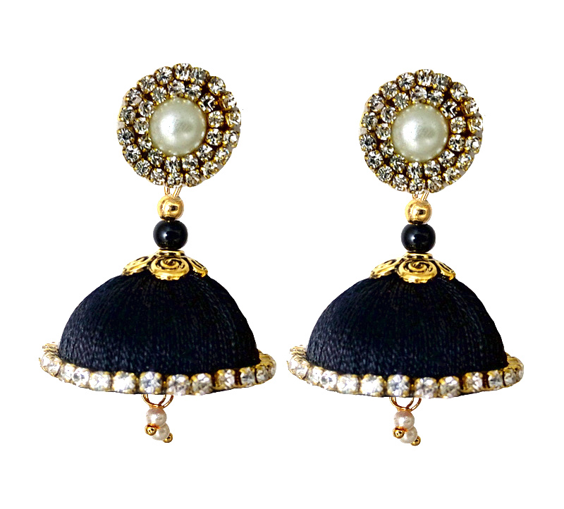 Fashion Women's Thread Hook Dangler Hanging Jhumki Earrings-Blue main image 0