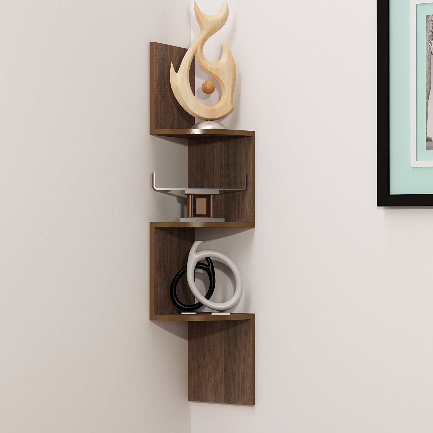 Buy BM Wood furniture Zigzag Shaped 3 Curved Wall Corner Shelf Online ...