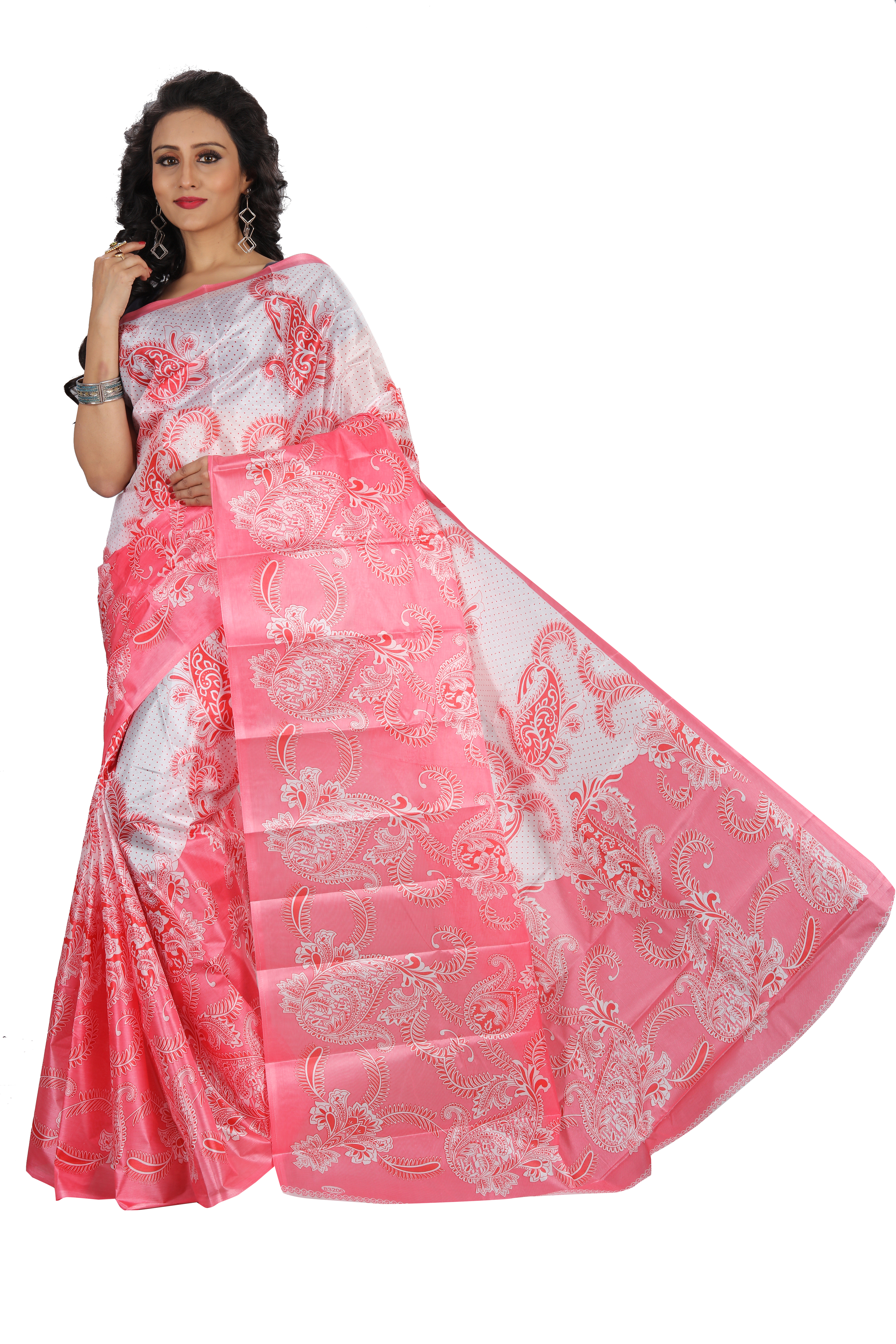 Sharda Creation Pink Floral Printed Bhagalpuri Art Silk Saree