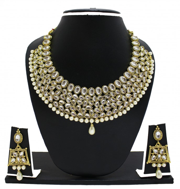 Buy Zaveri Pearls Non Plated Gold White Alloy Necklace Set For Women