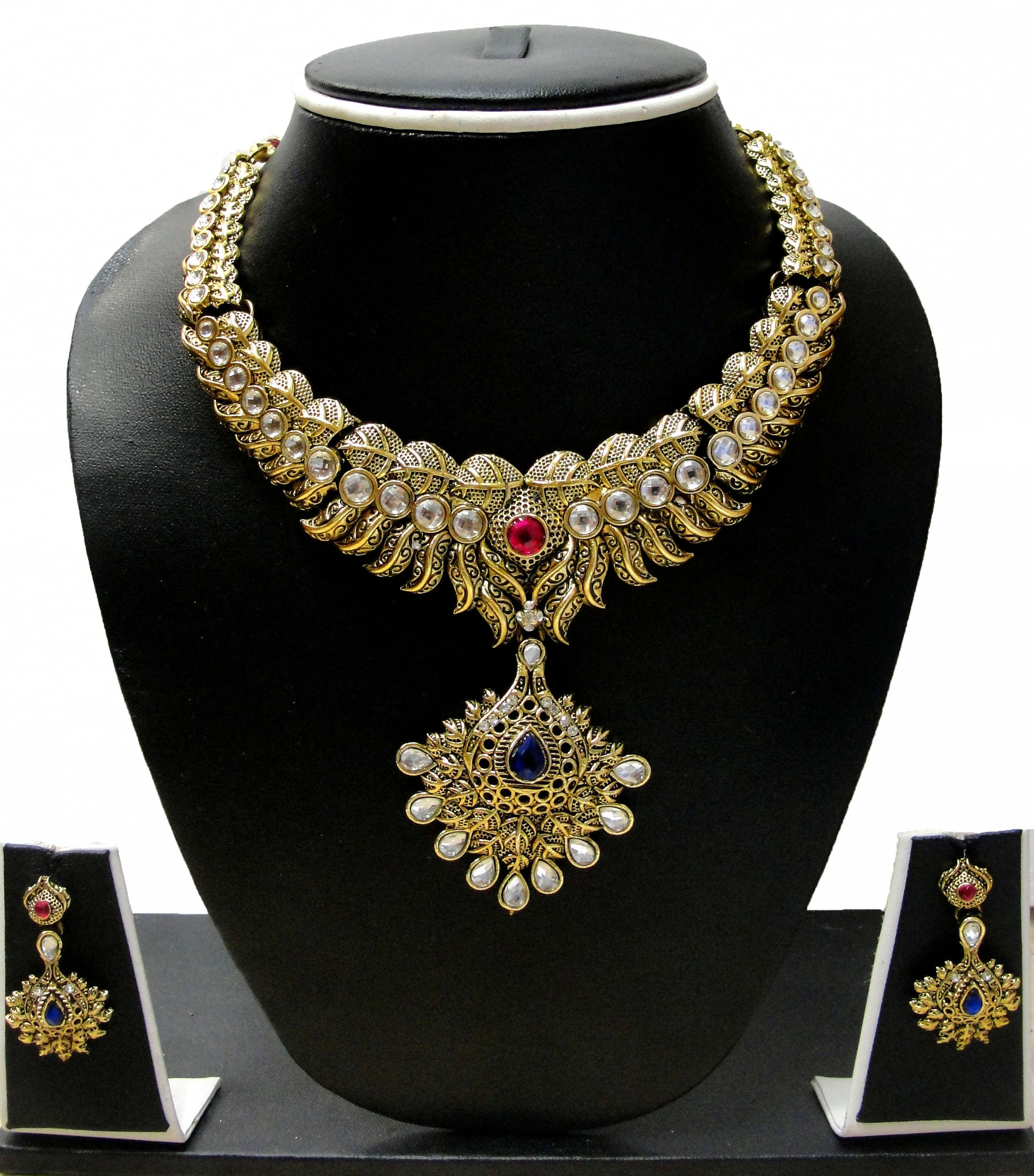 Buy Zaveri Pearls Gold Plated Multicolor Alloy Necklace Set For Women