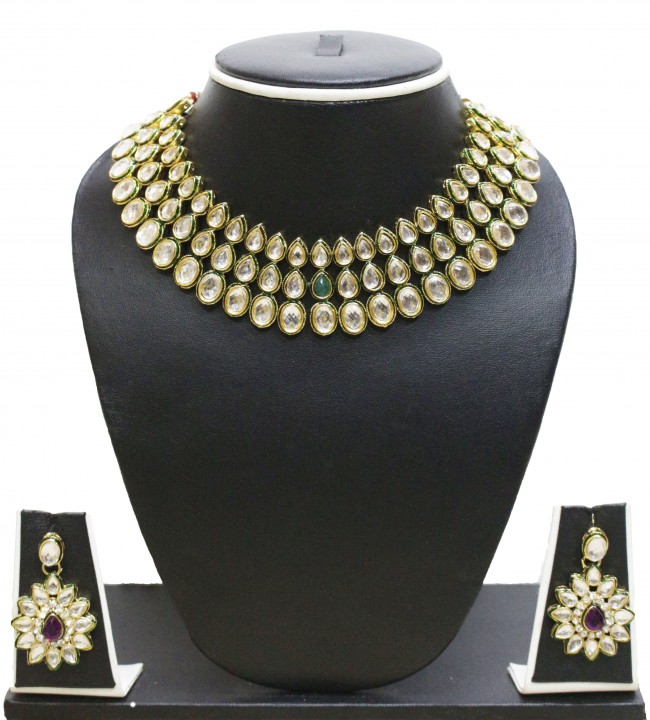 Buy Zaveri Pearls Non Plated Multicolor Alloy Necklace Set For Women