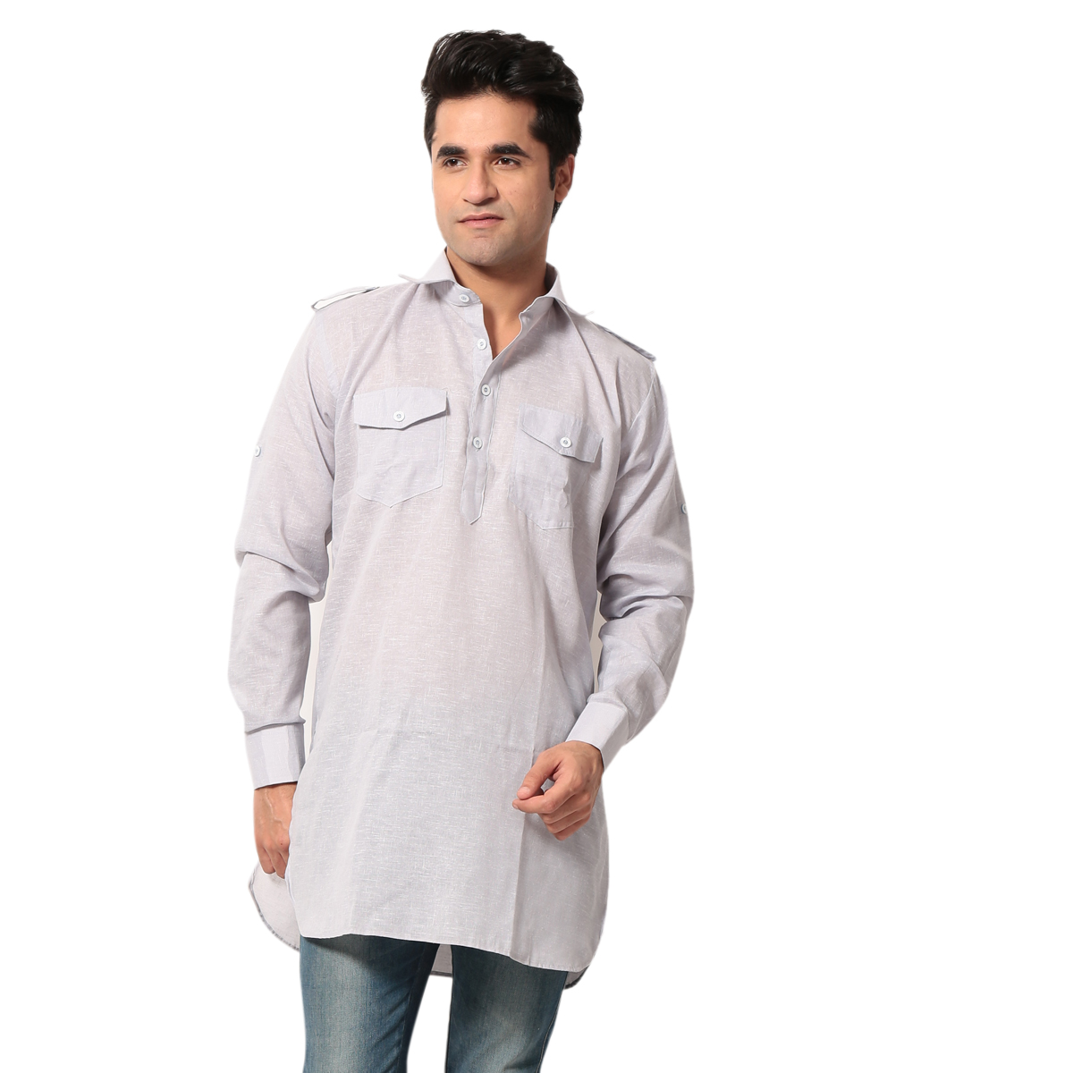 ZION Men's Pathani Kurta's Light Grey With Faux Wallet at Best Prices ...