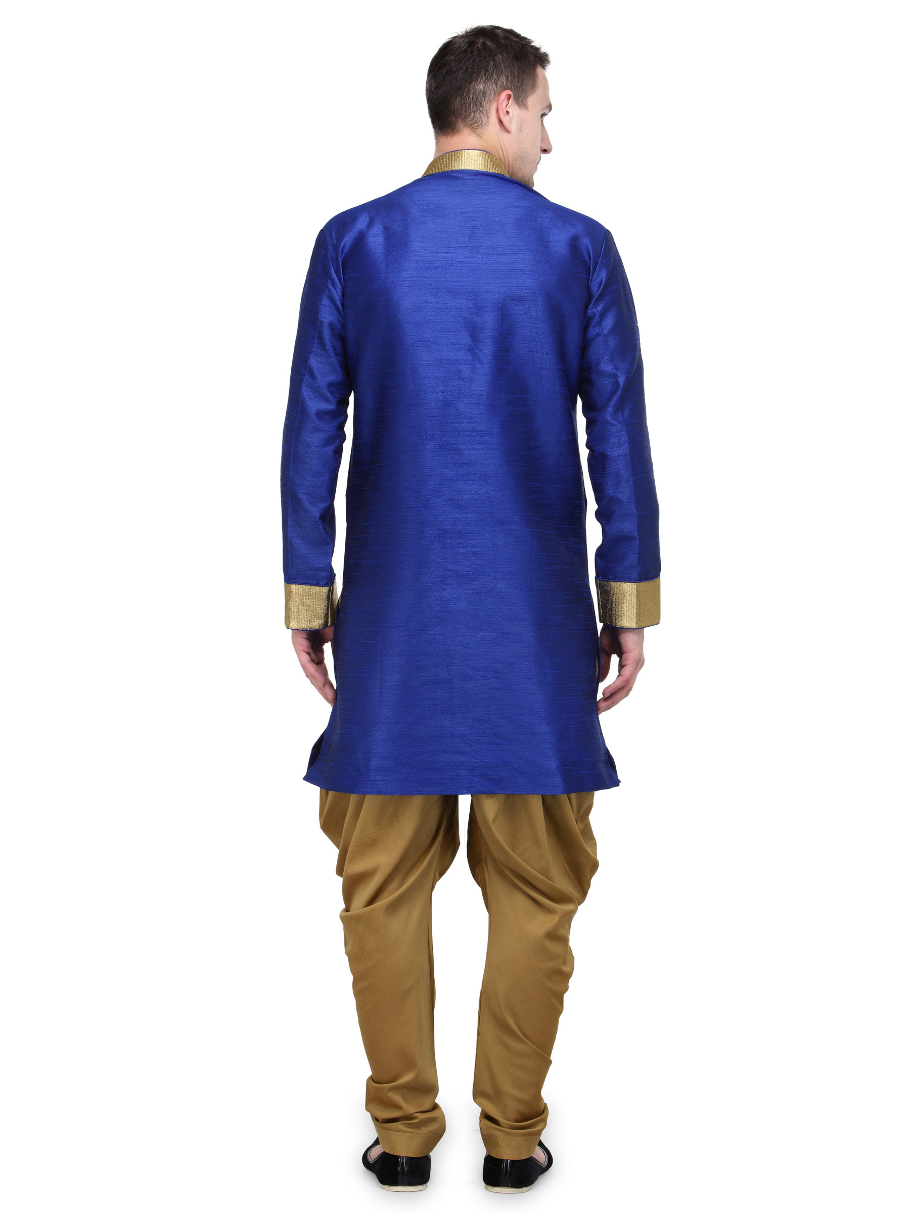 Buy RG Designers Royal Blue And Gold Plain Sherwani For Men Online ...