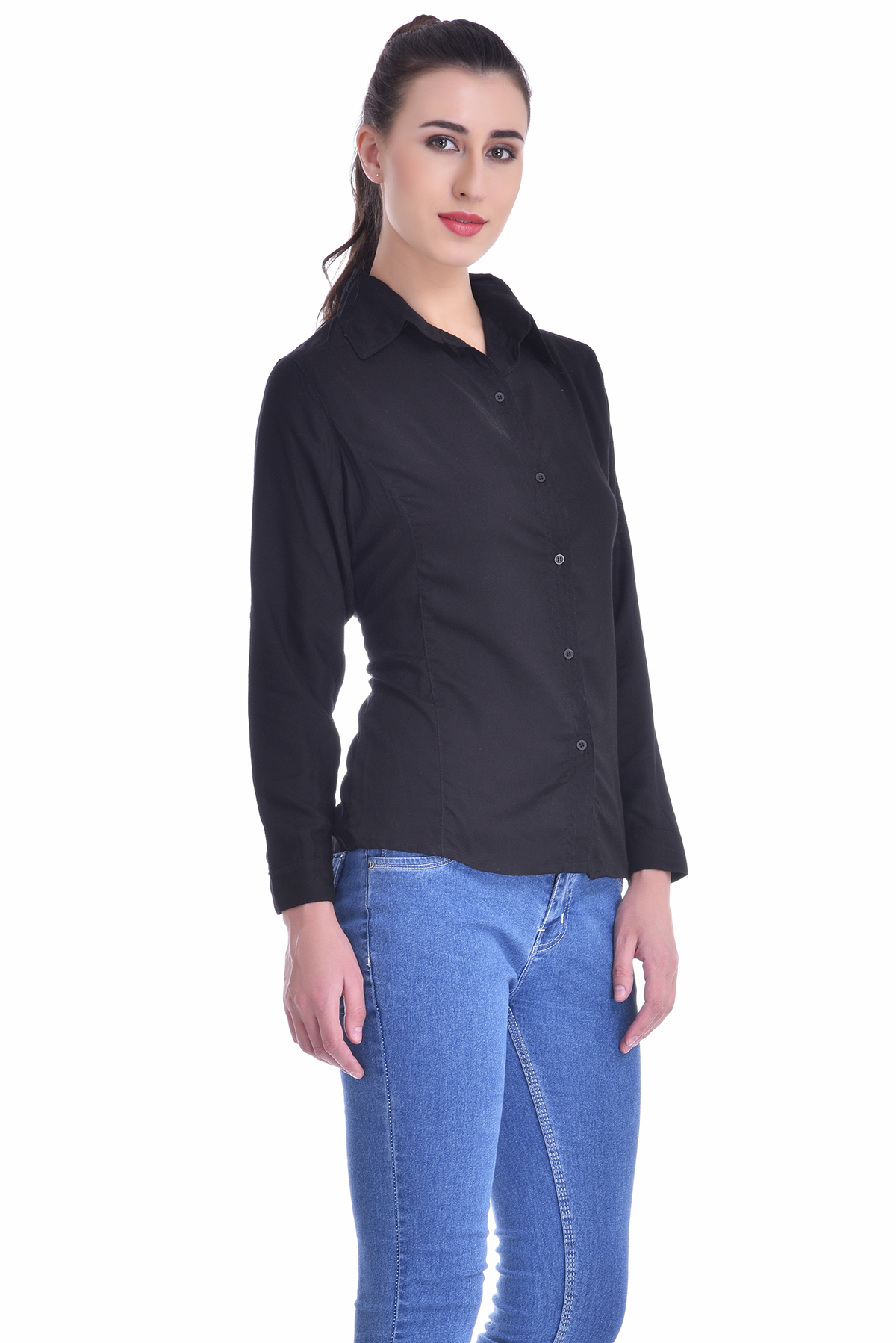 Buy Westrobe Womens Black Plain Rayon Shirt Online @ ₹799 from ShopClues