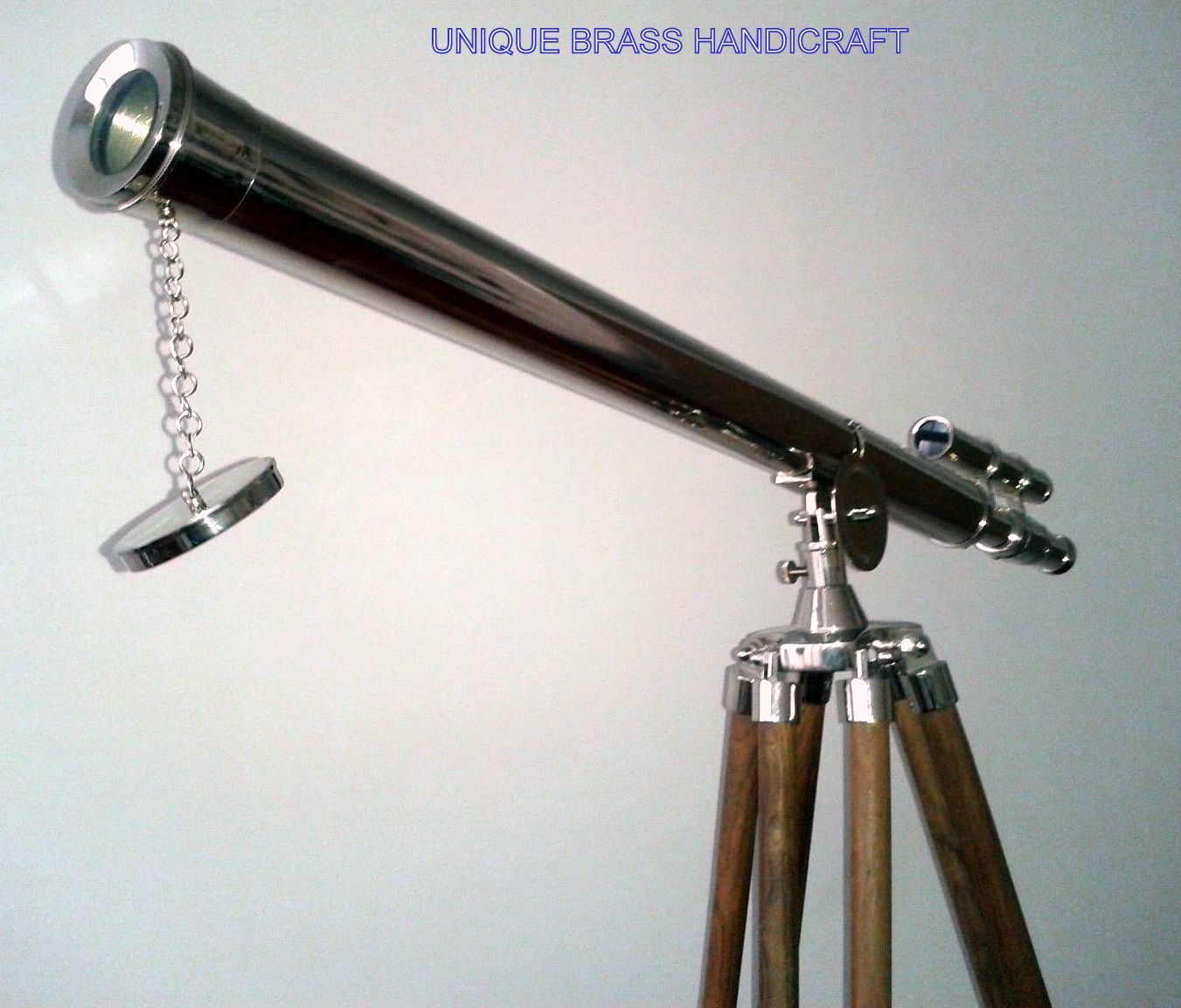 BIG BRASS TELESCOPE WITH DARK BROWN TRIPOD NAUTICAL DECORATIVE LONG