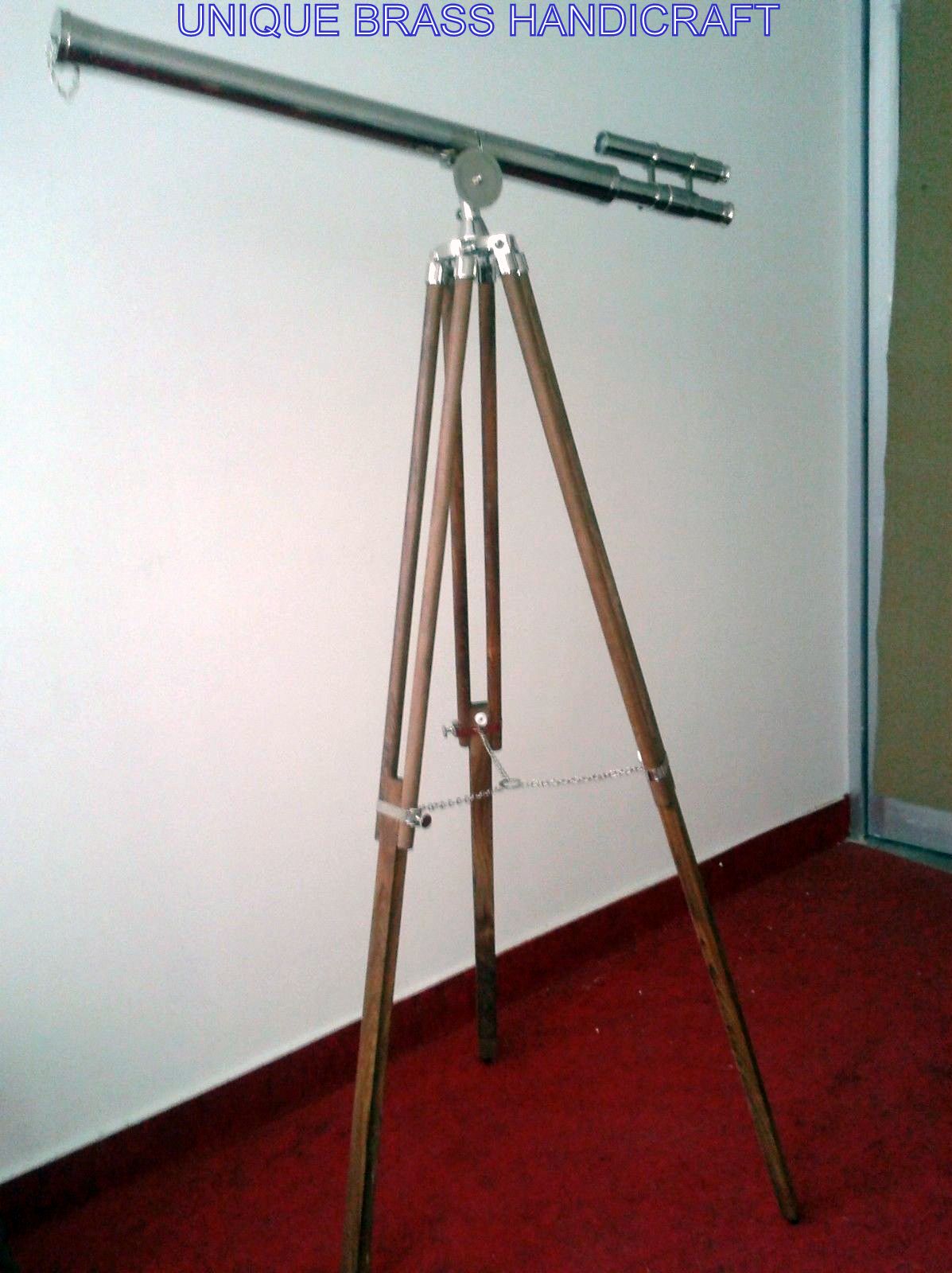 BIG BRASS TELESCOPE WITH DARK BROWN TRIPOD NAUTICAL DECORATIVE LONG ...