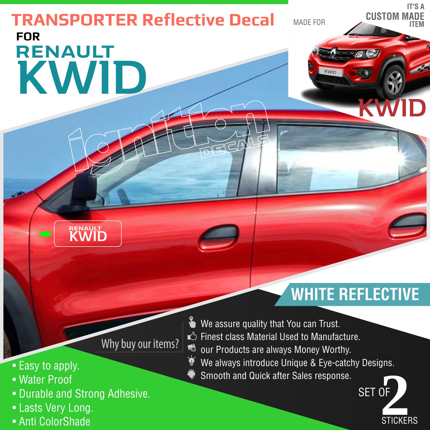Kwid Stickers Buy Renault Kwid Stickers for Renault Kwid Door - White Reflective ...