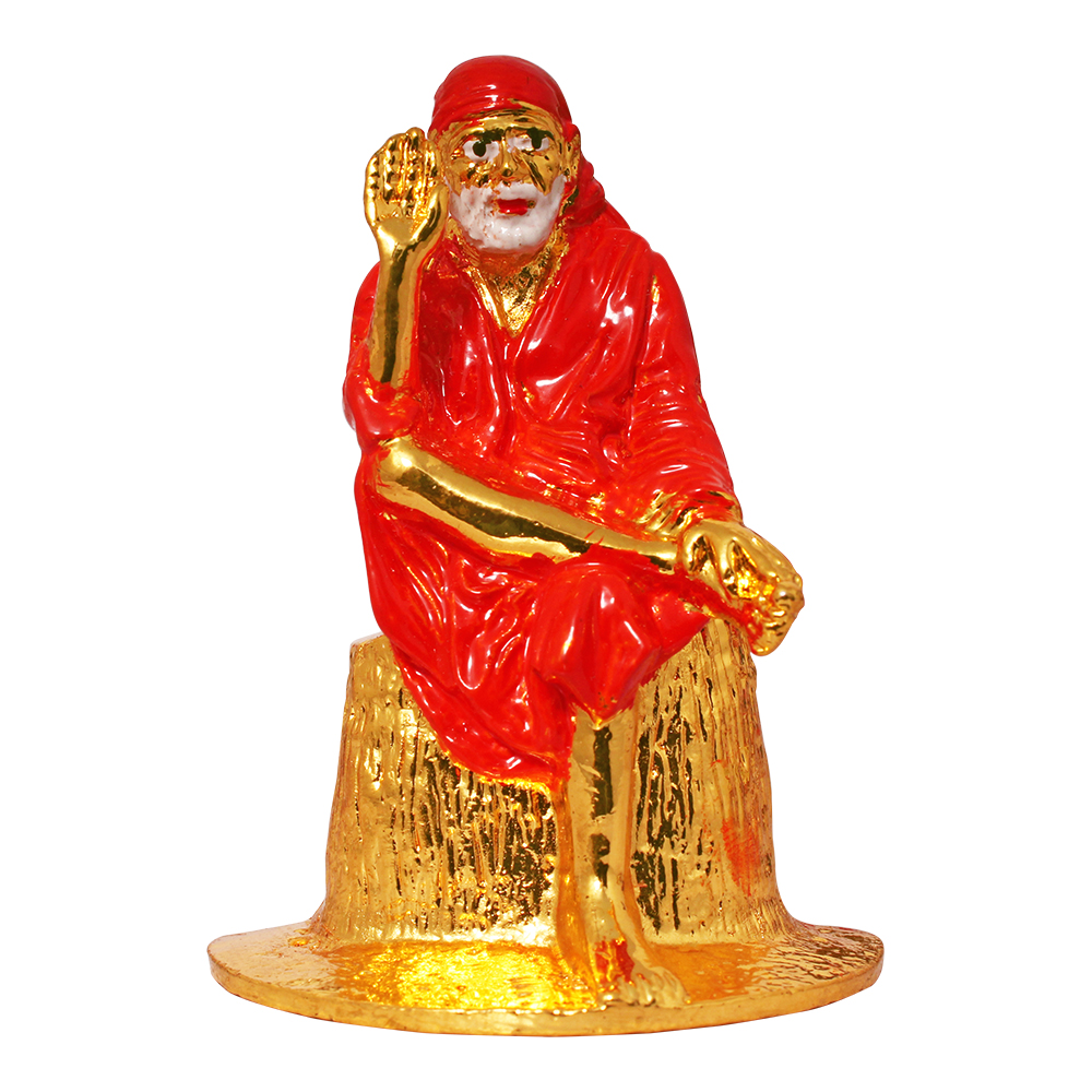 Purpledip Miniature Brass Shirdi Sai Baba Statue - Gold Finish Collectible Idol (1.5x0.5 Inches)