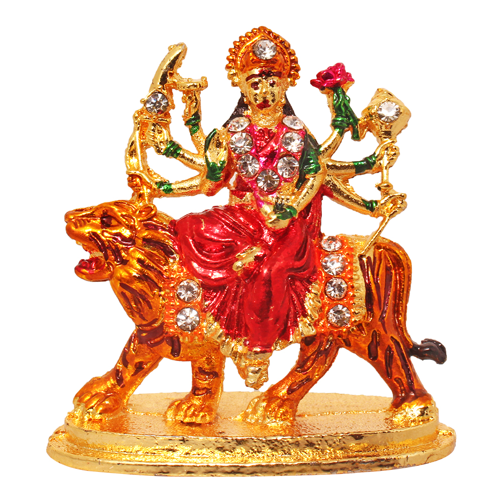 Buy Brass 24k Gold Plated With Stones Hindu Goddess Durga Devi Handicraft Statue Sherawali Mata 4099