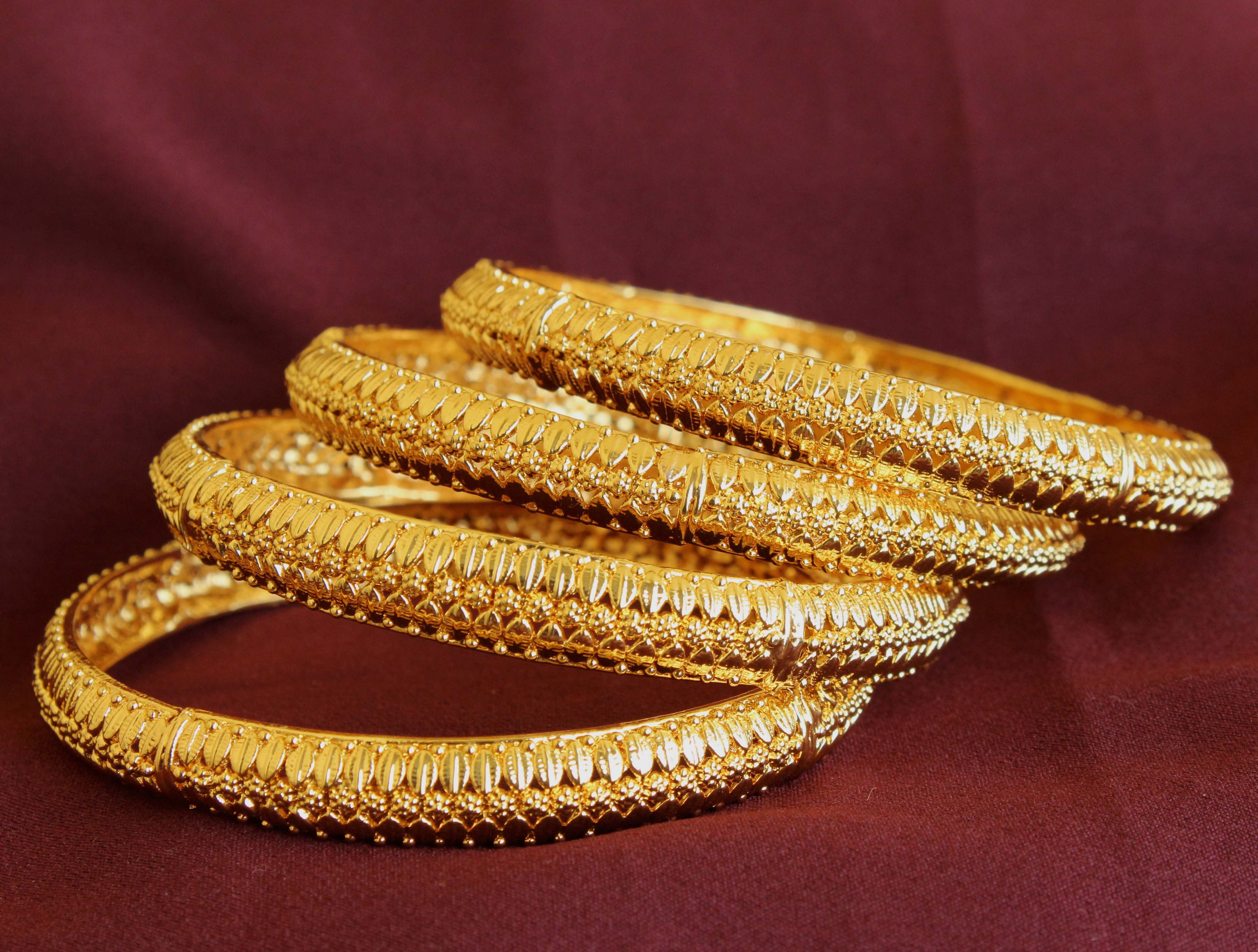 24KT Pure Gold Coated with Diamond Studded Pair of Bangles at Amazing Price