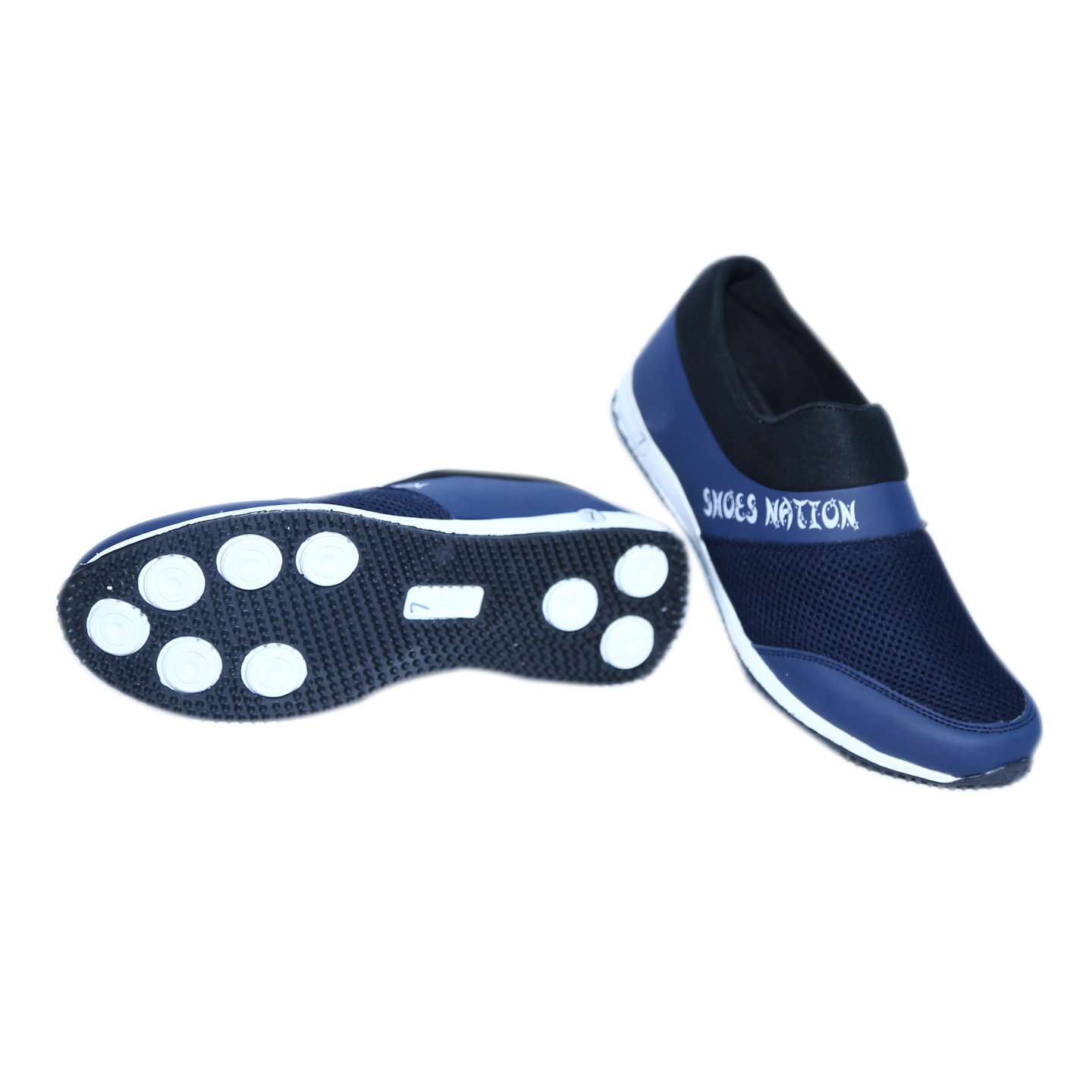 white and navy blue shoes