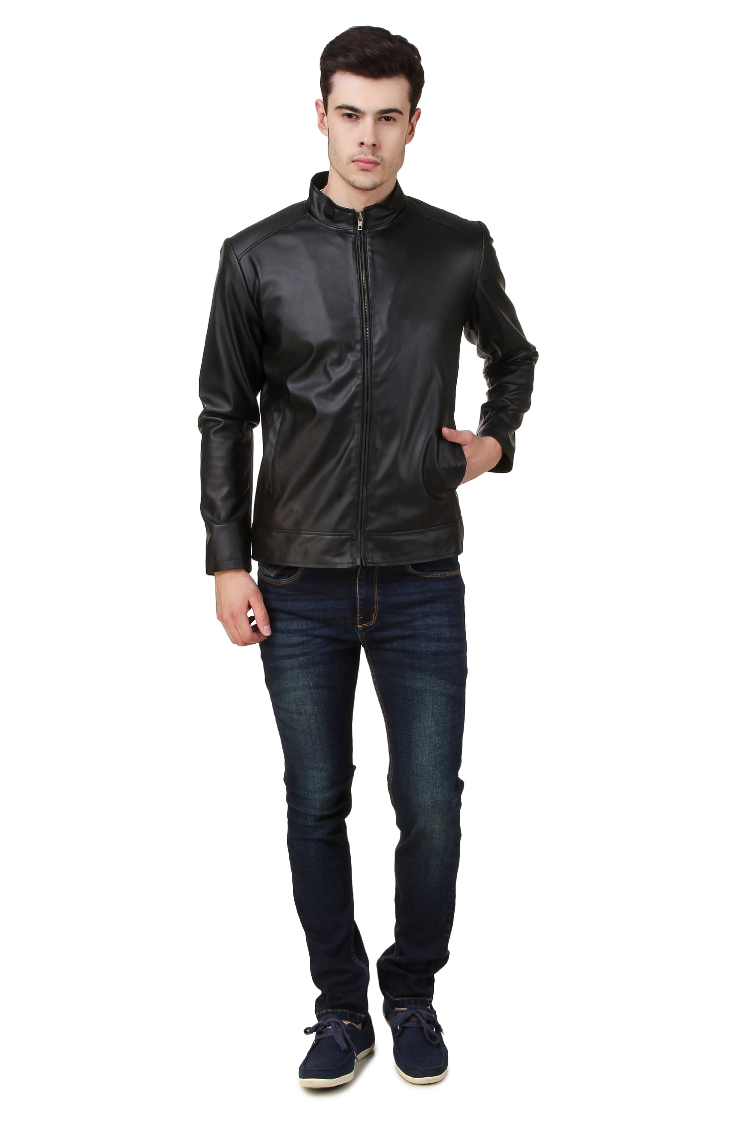 Buy Leather Retail Black Plain Jacket Online @ ₹1499 from ShopClues