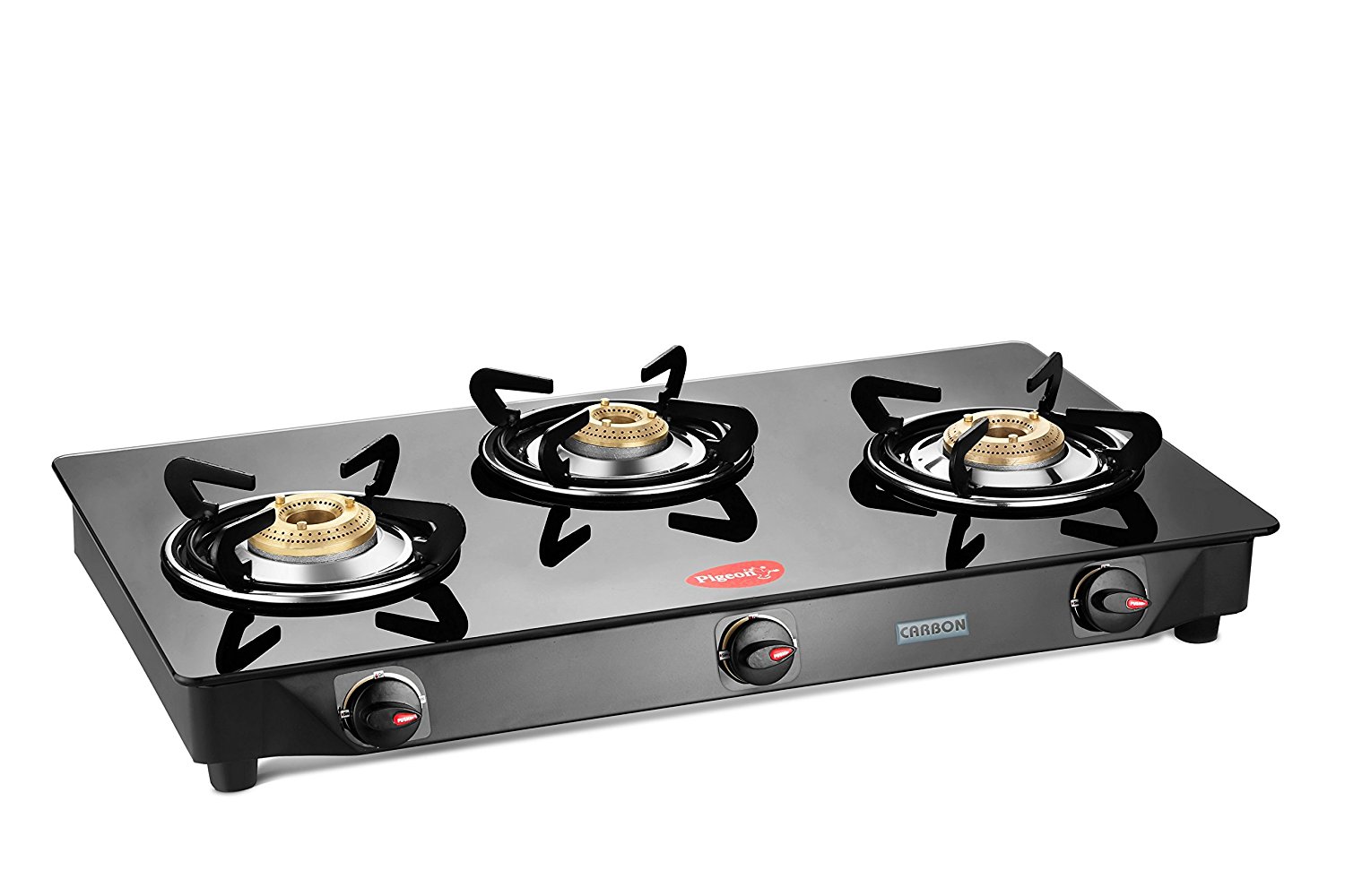 Buy Pigeon Carbon 3 BR Glass 3 Burner Gas Stove Manual Ignition Online