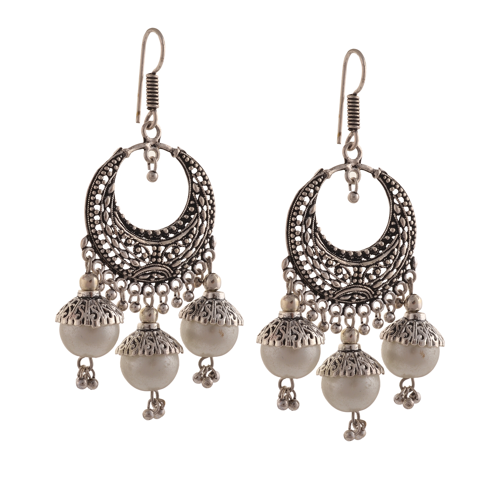 Buy Zephyrr Fashion German Silver Chandbali Jhumki Hook Earrings for ...