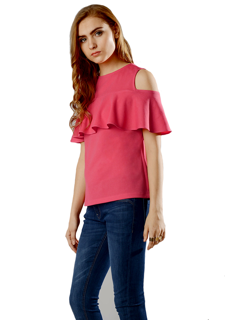 Buy Aashish Garments Magenta Cold Shoulder Ruffle Top Online @ ₹499 ...