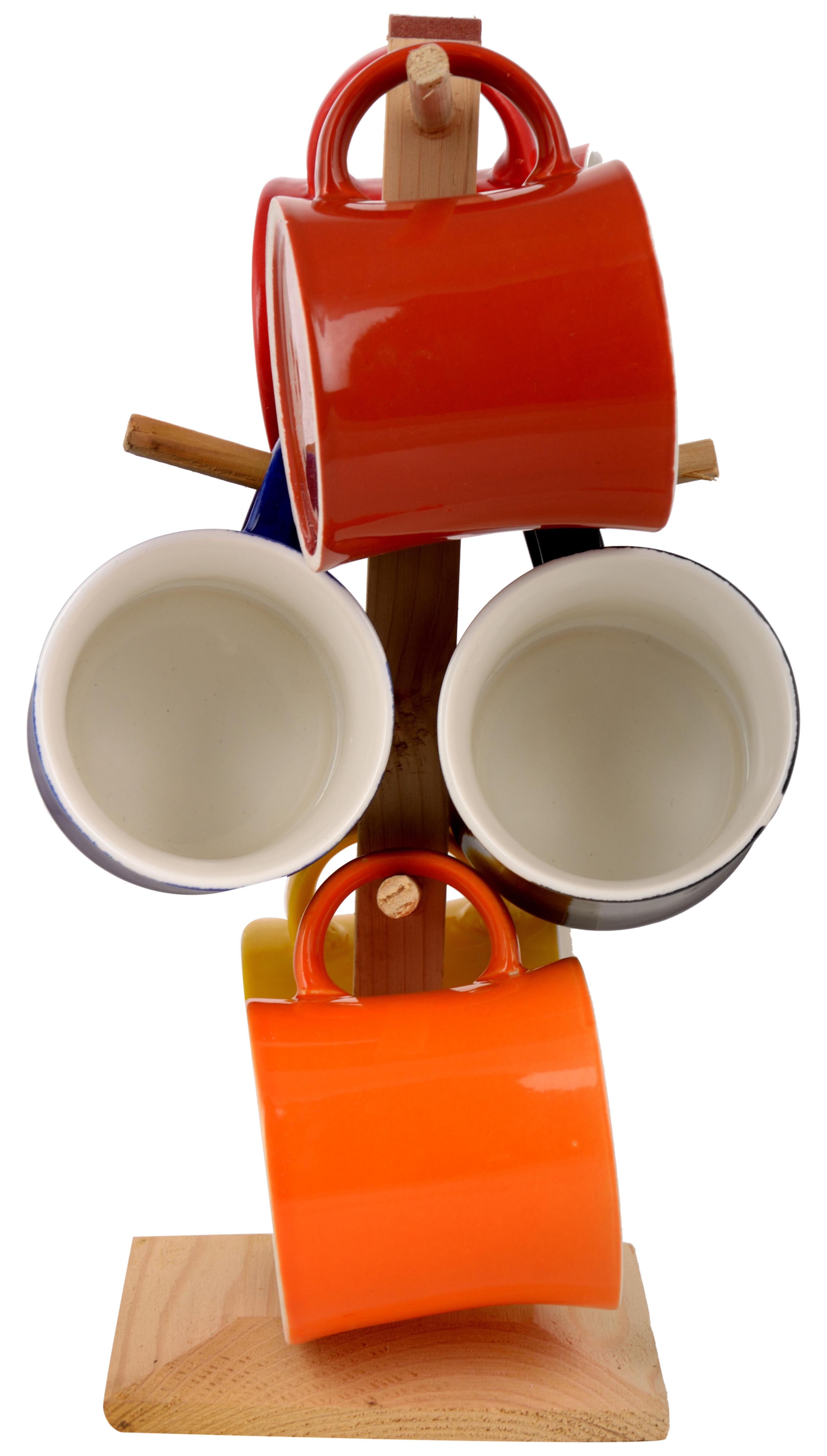 Buy Tibros Grey 6 Tea Cup Coffee Mug Tree with Wooden Stand Online