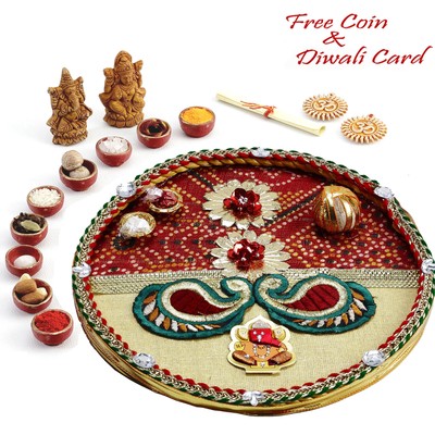 Online Aapno Rajasthan Ganesh and Bandhni Weave Diwali Pooja Thali ...