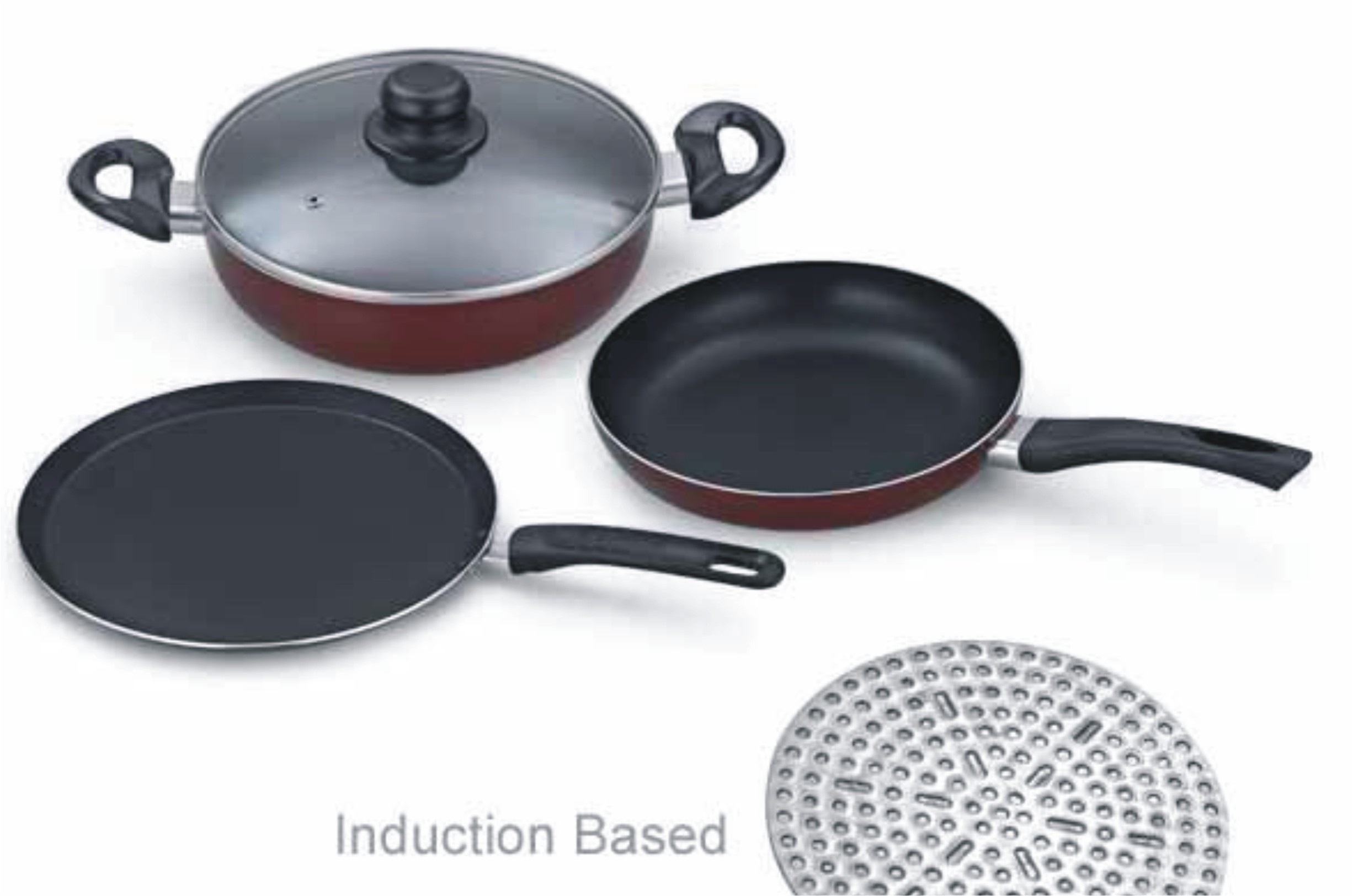 Padmini Essentia Cookplus Induction and Gas stove Cookware Set (Red) at