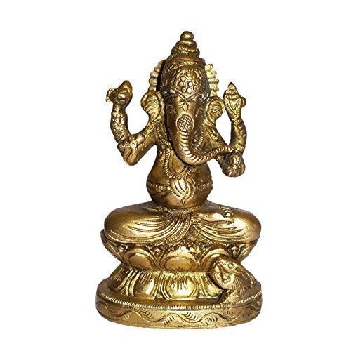 Buy Brass Metal Statue Of Lord Ganesh Sitting On Kamal (Lotus ...