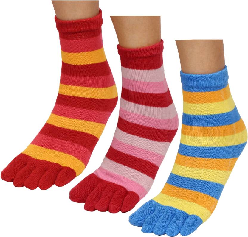 DDH Women Five Finger Ankle Length Socks Pack of 3