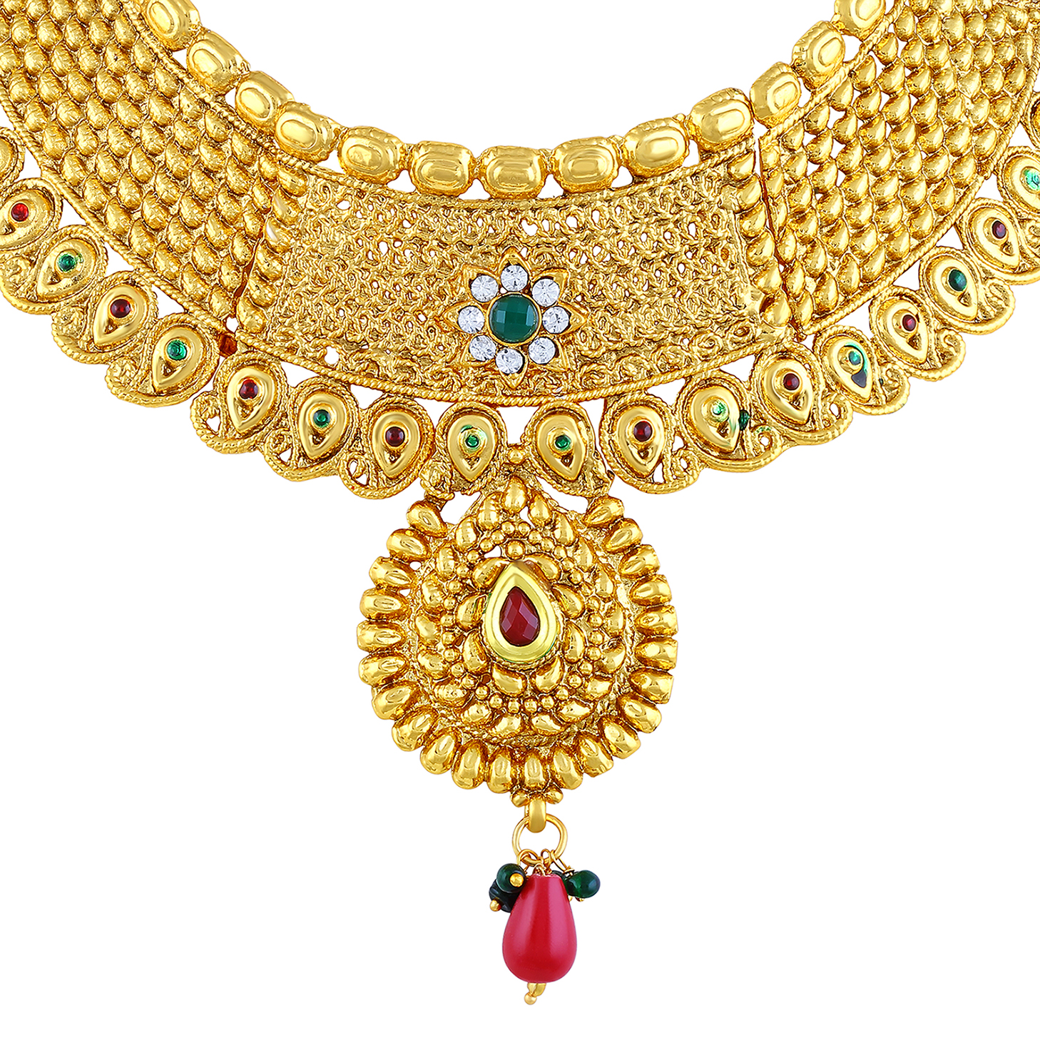 Buy Asmitta Dazzling Flower Design Gold Plated Choker Style Necklace Set With Mangtikka For 5860